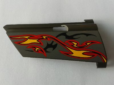 Technic, Panel Fairing #21 Large Long, Small Hole, Side B with Orange and Red Flames on Dark Gray Background Pattern (Sticker) - Set 8649