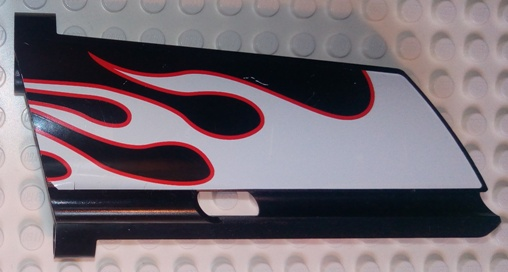 Technic, Panel Fairing #21 Large Long, Small Hole, Side B with White Flames with Red Border Pattern (Sticker) - Set 8682