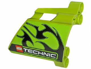 Technic, Panel Fairing #22 Large Short, Small Hole, Side A with Black Flames and LEGO TECHNIC Logo Pattern (Sticker) - Set 8291