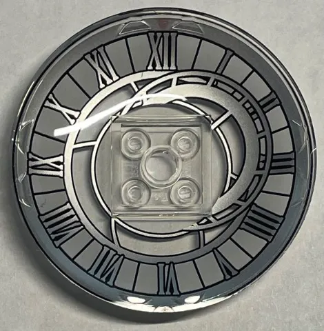 Dish 6 x 6 Inverted (Radar) - Solid Studs with Asymmetrical Clock Face with Roman Numerals and Red Triangle Pattern