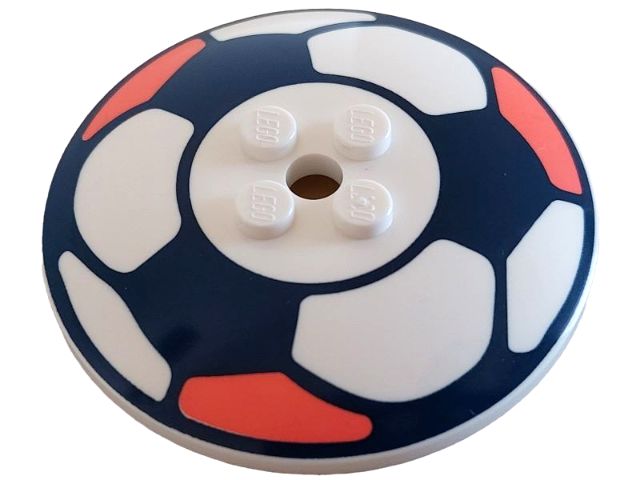 Dish 6 x 6 Inverted (Radar) - Solid Studs with Dark Blue and Coral Soccer Ball / Football Pattern