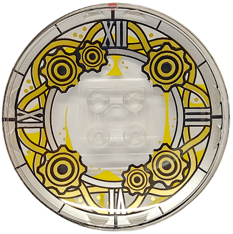 Dish 6 x 6 Inverted (Radar) - Solid Studs with Clock Face with Silver Roman Numerals, Gold Curved Lines and Gears Pattern