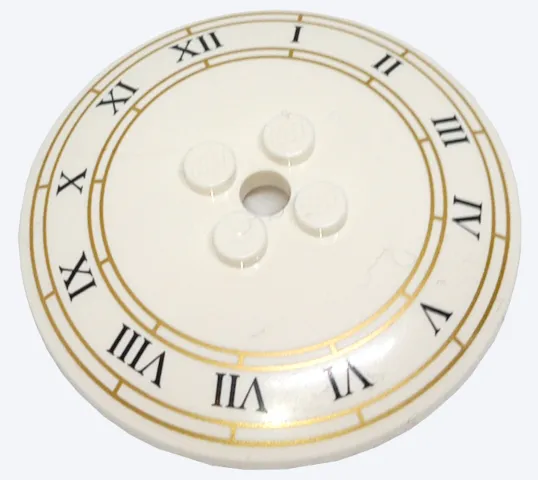 Dish 6 x 6 Inverted (Radar) - Solid Studs with Clock Face with Black Roman Numerals and Gold Border Pattern