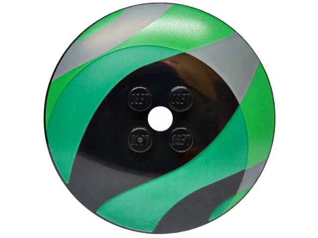 Dish 6 x 6 Inverted (Radar) - Solid Studs with Dark Bluish Gray and Green Wavy Stripes and Bright Green Crescent Pattern