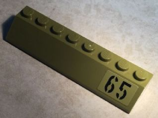 Slope 45 2 x 8 with Black '65' on Olive Green Background Pattern Model Left Side (Sticker) - Set 76017