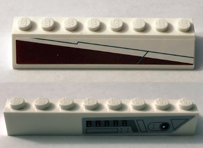 Slope 45 2 x 8 with Red and White Triangle and Silver and Black Cockpit Controls Pattern Model Left Side (Stickers) - Set 10215