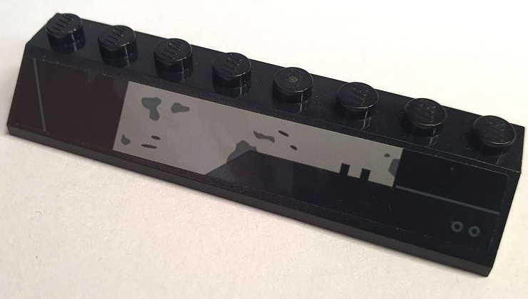 Slope 45 2 x 8 with Light Bluish Gray Armor Plate, Dark Bluish Gray Dirt Stains and Lines Pattern Model Right Side (Sticker) - Set 75323