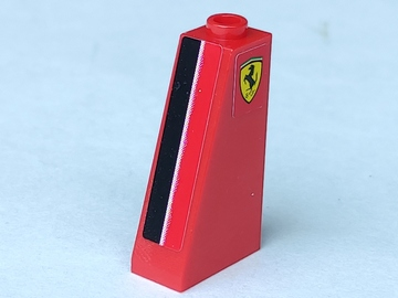 Slope 75 2 x 1 x 3 - Hollow Stud with Black and White Stripe and Ferrari Logo Pattern Model Right Side (Stickers) - Set 8156