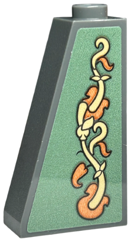 Slope 75 2 x 1 x 3 - Hollow Stud with Wallpaper, Orange and Tan Vines and Leaves on Sand Green Background Pattern (Sticker) - Set 40579