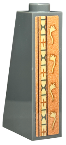 Slope 75 2 x 1 x 3 - Hollow Stud with Wallpaper, Tan Feathers and Ornamental Geometric Border on Orange Background Pattern on End (Sticker) - Set 40579