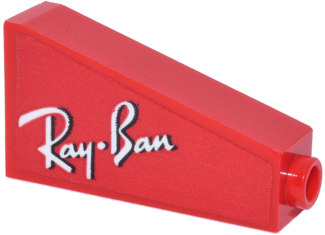 Slope 75 2 x 1 x 3 - Hollow Stud with White and Black Script 'Ray-Ban' Logo Pattern Model Left Side (Sticker) - Set 77242