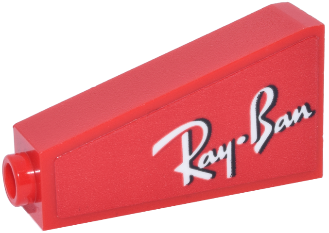 Slope 75 2 x 1 x 3 - Hollow Stud with White and Black Script 'Ray-Ban' Logo Pattern Model Right Side (Sticker) - Set 77242