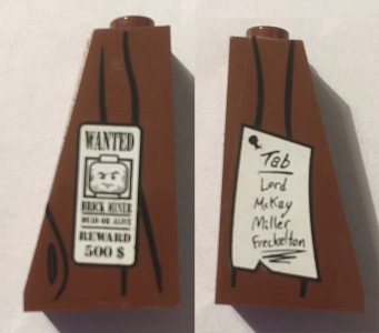 Slope 75 2 x 1 x 3 with Wood Grain and 'WANTED', 'REWARD 500 $' on Right and 'Tab Lord McKay Miller Freckelton' on Left Pattern (Stickers) - Set 70812
