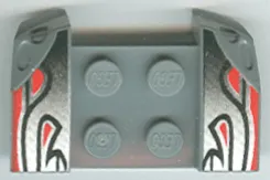 Vehicle, Mudguard 2 x 4 with Headlights Overhang with Silver Flames and Red Stripes Pattern