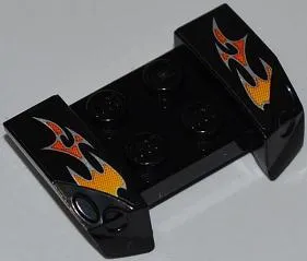 Vehicle, Mudguard 2 x 4 with Headlights Overhang with Orange and Red Flames on Black Background Pattern on Both Sides (Stickers) - Set 8148