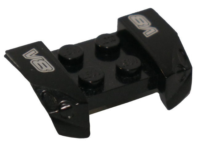 Vehicle, Mudguard 2 x 4 with Headlights Overhang with Silver 'V8' on Black Background Pattern on Both Sides (Stickers) - Set 8151