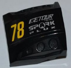 Slope, Curved 2 x 2 with Debossed Side Ports with Yellow '78', Silver 'RETOUR Travels' and 'SPARK PLUX' Pattern Model Left Side (Sticker) - Set 8126