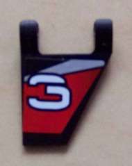 Flag 2 x 2 Trapezoid with White Stylized Number 3 on Black, Red, and Silver Background Pattern Model Right Side (Sticker) - Set 8381