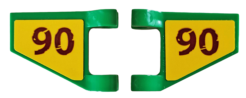 Flag 2 x 2 Trapezoid with Dark Red '90' on Yellow Background Pattern on Both Sides (Stickers) - Set 76078