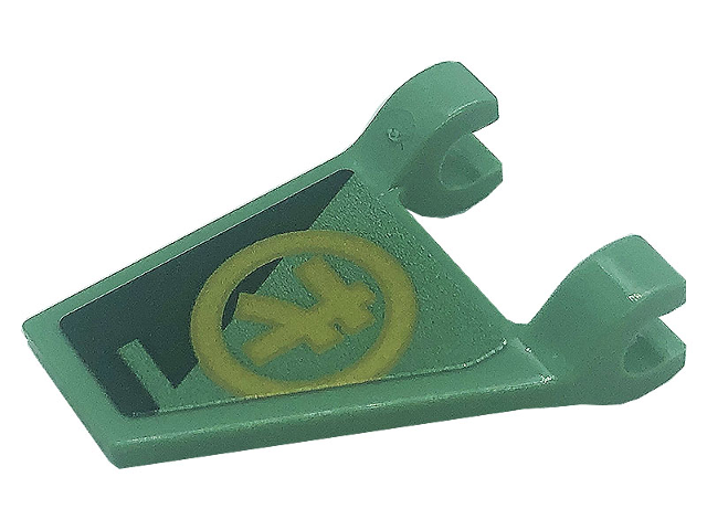 Flag 2 x 2 Trapezoid with Gold Ninjago L Symbol in Circle and Dark Green Triangle Pattern Model Left Side (Sticker) - Set 71745