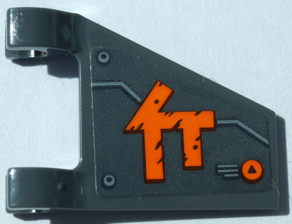 Flag 2 x 2 Trapezoid with Metal Plates, Rivets and Orange Ninjago Logogram Letter C Pattern Model Right Side (Sticker) - Set 70672