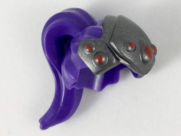 Minifigure, Hair Combo, Hair with Headpiece, Pulled Back with Ponytail, Pearl Dark Gray Headpiece with 7 Red Circles Pattern