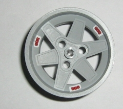 Wheel 56mm D. x 34mm Technic Racing Medium, 3 Pin Holes with 3 Red 'BBS' Pattern (Stickers) - Set 8386