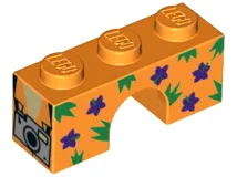 Arch 1 x 3 with Dark Purple Flowers, Green Spikes and Silver Camera Pattern