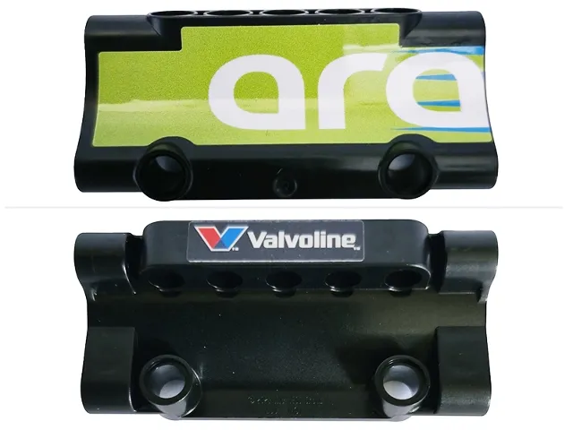 Technic, Panel Inverted 7 x 3 with 2 Pin Holes through Panel Surface with White 'ara' (aramco) on Lime Background on Outside and 'Valvoline' on Inside Pattern Model Right Side (Stickers) - Set 42240