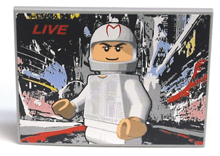 Slope 10 6 x 8 with White Minifigure Racer and 'LIVE' Pattern (Sticker) - Set 8161