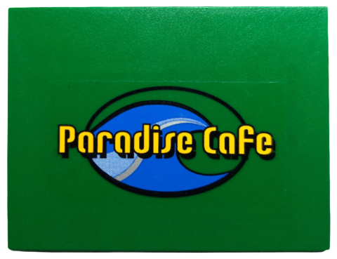 Slope 10 6 x 8 with Yellow 'Paradise Cafe' over Blue Wave in Oval Pattern (Sticker) - Set 4644