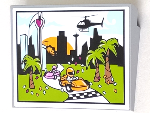 Slope 10 6 x 8 with Screen with Road Race Finish Line, Confetti, Palm Trees, City Skyline and Helicopter Pattern (Sticker) - Set 41349