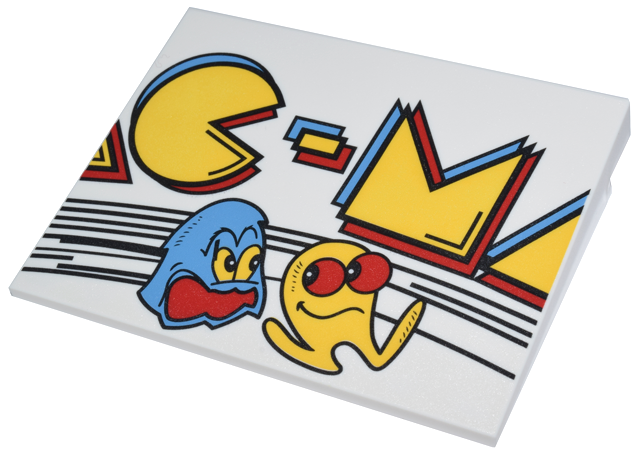 Slope 10 6 x 8 with PAC-MAN Sign Center Piece, Yellow, Medium Blue, and Red 'C-M', Ghost and Black Lines Pattern