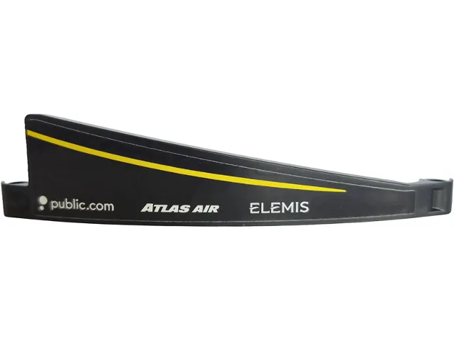 Technic, Panel Curved #52 3 x 13 Tapered Left with White 'public.com', 'ATLAS AIR', 'ELEMIS' and Yellow Stripe Pattern (Sticker) - Set 42240