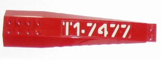 Wedge 16 x 4 Triple Curved with Reinforcements with White 'T1-7477' Left Side Pattern (Sticker) - Sets 7298 / 7477