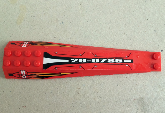 Wedge 16 x 4 Triple Curved with Reinforcements with White '26-0785' and Red Skull with White Stripes over Flames Pattern (Stickers) - Set 8863