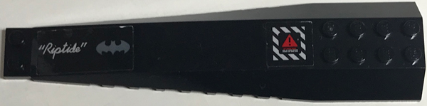 Wedge 16 x 4 Triple Curved with Reinforcements with 'Riptide', Batman Logo and Danger Symbol Pattern Model Left Side (Stickers) - Set 70909