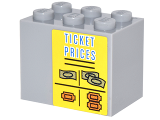 Container, Cupboard 2 x 3 x 2 - Solid Studs with 'TICKET PRICES', Money and Orange Tickets Pattern (Sticker) - Set 10244