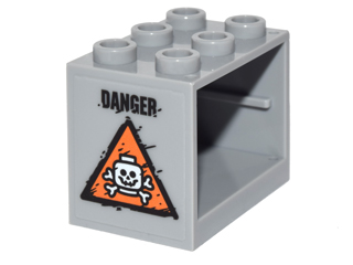 Container, Cupboard 2 x 3 x 2 - Hollow Studs with White Skull and Crossbones in Orange Triangle and Black 'DANGER' Pattern Left Side (Sticker) - Set 76050