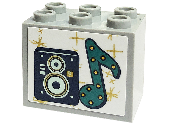 Container, Cupboard 2 x 3 x 2 - Hollow Studs with Speaker and Dark Turquoise Music Note with Gold Dots and Stars Pattern (Sticker) - Set 41449