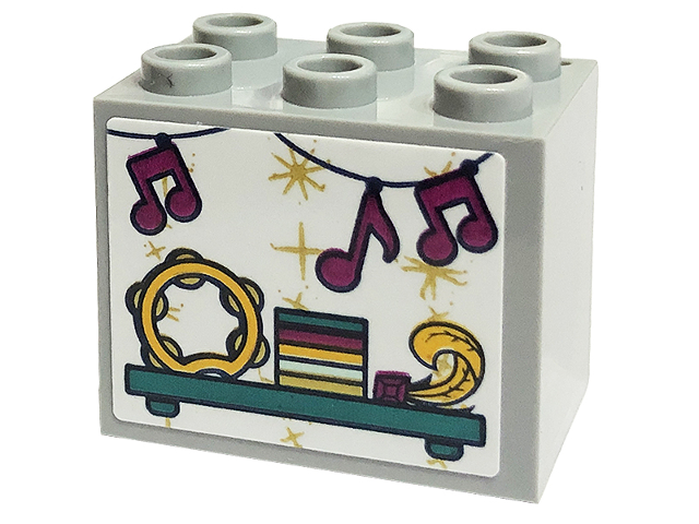 Container, Cupboard 2 x 3 x 2 - Hollow Studs with Magenta Music Notes, Gold Stars and Tambourine Ring on Shelf Pattern (Sticker) - Set 41449