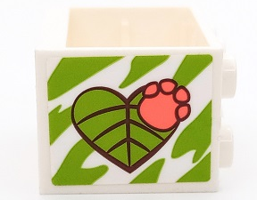 Container, Cupboard 2 x 3 x 2 - Hollow Studs with Lime Heart Shaped Leaf and Coral Paw Print Pattern (Sticker) - Set 41432