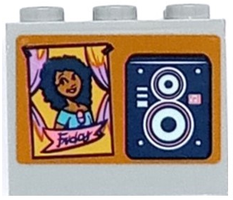 Container, Cupboard 2 x 3 x 2 - Hollow Studs with Dark Blue Speaker and Taped Poster with Friends Minifigure and 'Friday' Pattern (Sticker) - Set 41682