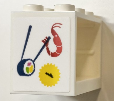 Container, Cupboard 2 x 3 x 2 - Hollow Studs with Number 1 on Yellow Starburst, Sushi and Red Shrimp Pattern (Sticker) - Set 41704