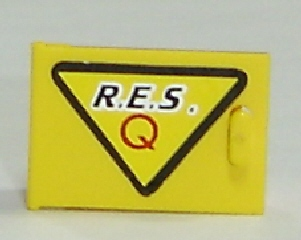 Container, Cupboard 2 x 3 x 2 Door with Black 'R.E.S.' and Red 'Q' on Yellow Triangle with Black Border Pattern Model Left Side (Sticker) - Set 6462