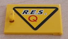 Container, Cupboard 2 x 3 x 2 Door with Black 'R.E.S.' and Red 'Q' on Yellow Triangle with Black Border Pattern Model Right Side (Sticker) - Set 6462