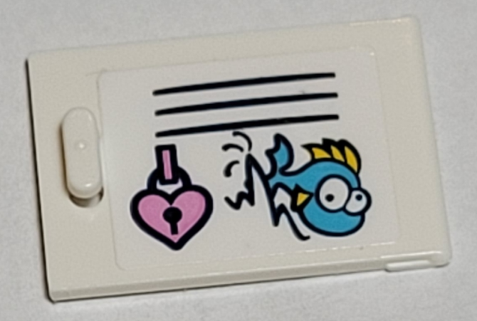 Container, Cupboard 2 x 3 x 2 Door with Bright Pink Heart Lock and Medium Azure Fish Pattern (Sticker) - Set 41374