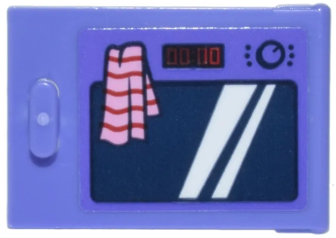 Container, Cupboard 2 x 3 x 2 Door with Dark Blue Oven Window with White Reflections, Dial, Red Timer Digital Clock and Bright Pink Striped Cloth Pattern (Sticker) - Set 42677