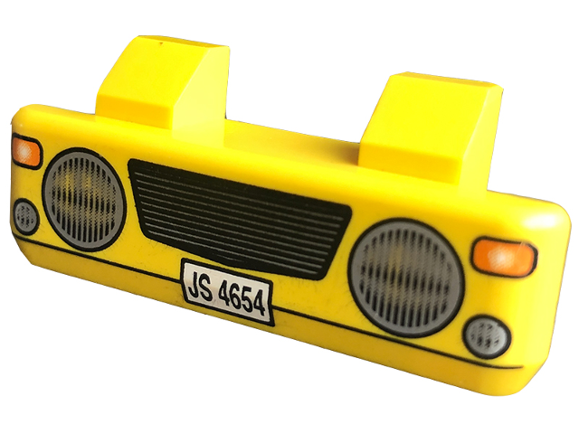 Vehicle, Grille 2 x 6 with 2 Technic Pins with 'JS 4654' and Headlights Pattern