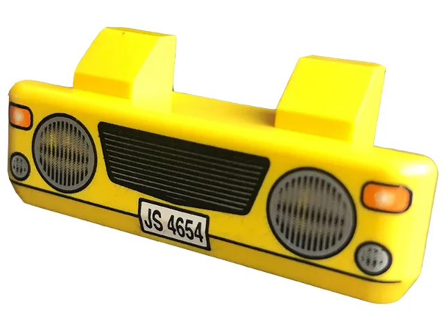 Vehicle, Grille 2 x 6 with 2 Technic Pins with 'JS 4654' and Headlights Pattern